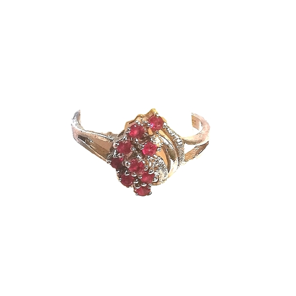 Ruby Cluster Silver Ring, size 9 - Picture 1 of 6
